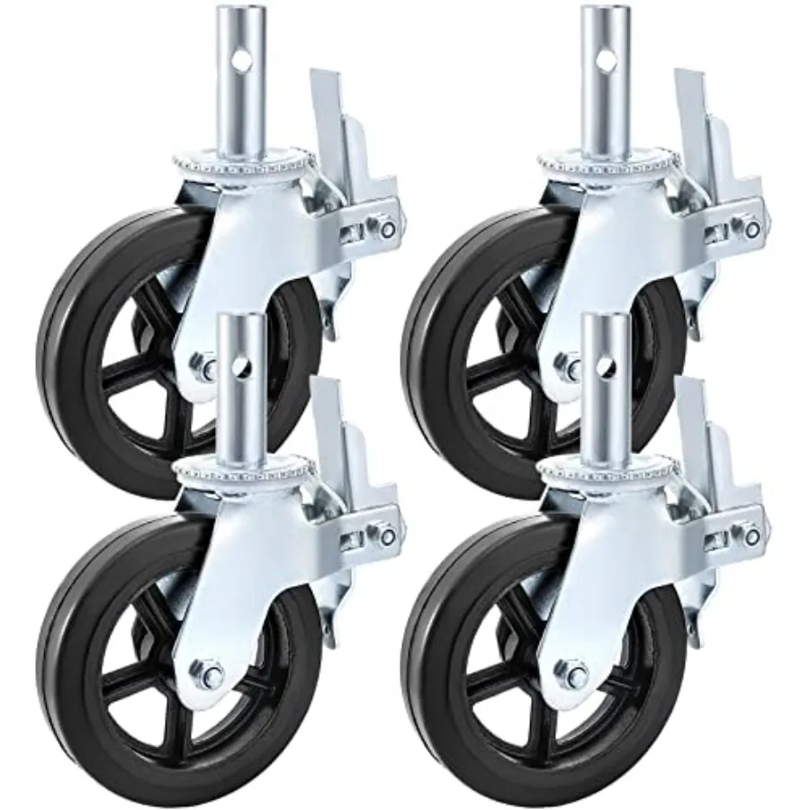4 Pack Scaffolding Caster Wheels 8 x 2 Inch with Dual Locking Rubber Swivel Caster 360 Degrees Heavy Duty Casters 1100LBS Capac