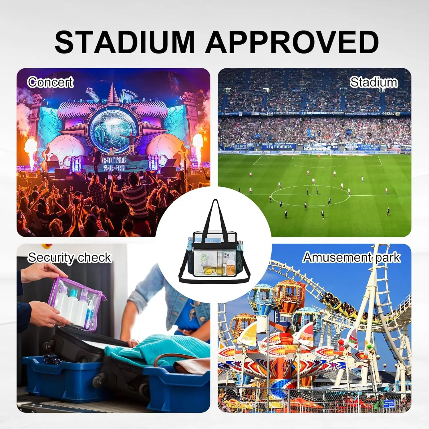 حقيبة شفافة معتمدة من Clear Tote Stadium، للسفر الآمن وصالة الألعاب الرياضية لحفلات ألعاب العمل الرياضية #6