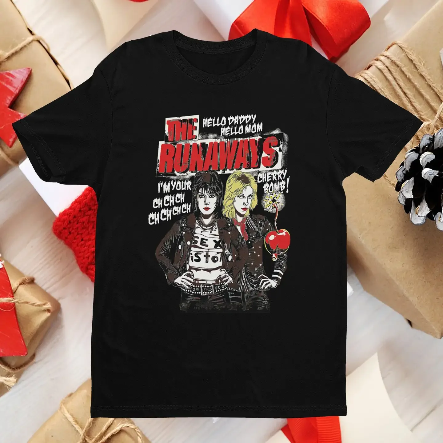 Vintage The Runaways camiseta negra con cuello redondo Joan JetT Cherry Bom