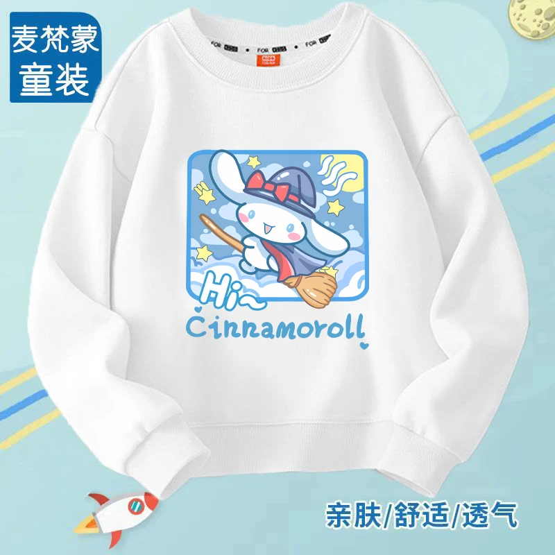 Anime Sanrio Hello Kitty Cinnamoroll My Melody Kids Hooded Sweatshirt Cartoon Print Casual Long-Sleeved Sweater Children Gifts