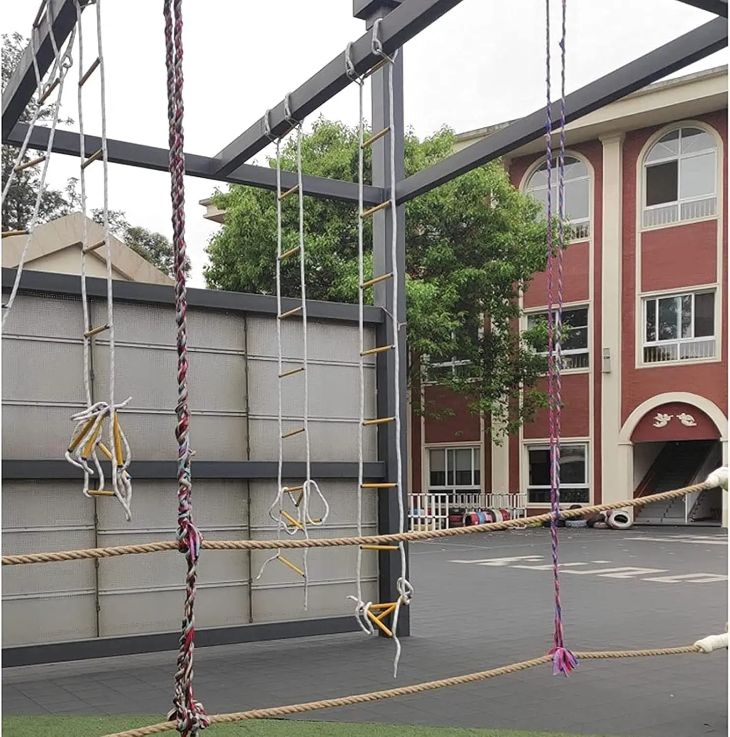 سلم حبل تسلق الصخور شديد التحمل - سلم أمان من راتنج النايلون مع حلقات تسلق ومراسي للتسلق/الإنقاذ في الهواء الطلق (ارتفاع) #4