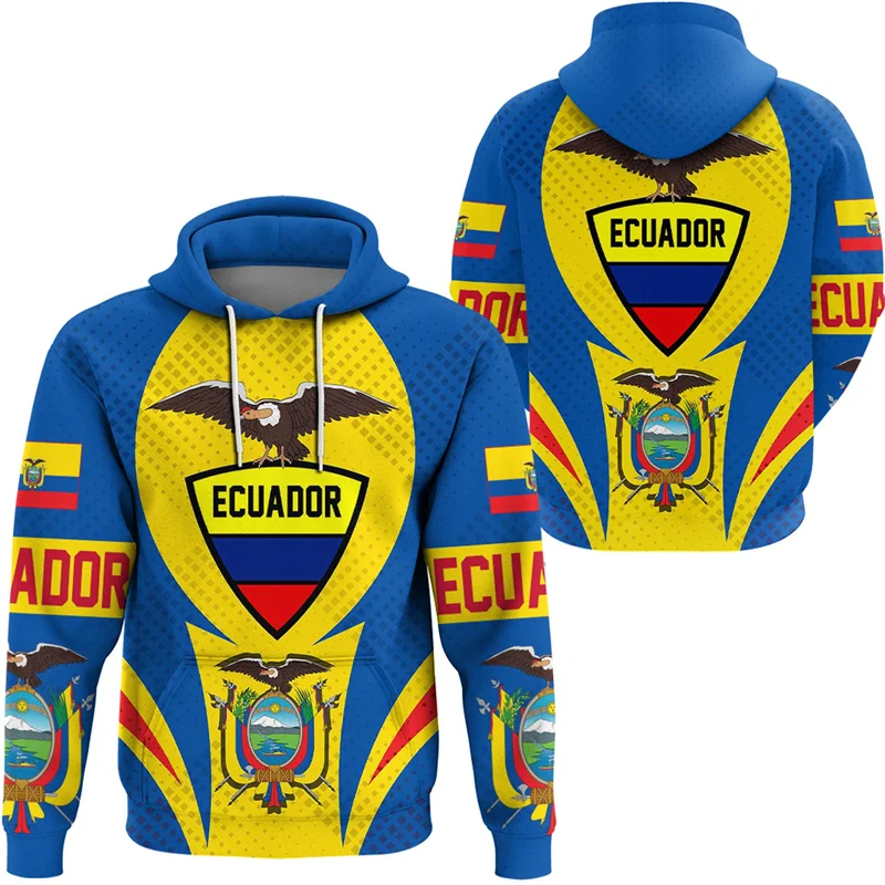 3D Print Ecuador Flag Map Hoodies For Men Ecuadorian National Emblem Graphic Pullovers Casual Hoody Tops Sweatshirts Long Sleeve