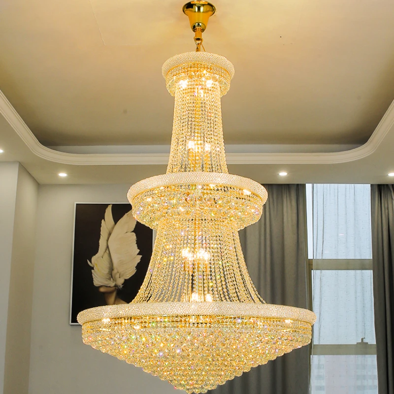 

Modern Luxury Living Crystal Ceiling Chandelier Staircase European Large Chrome Lamps for Room Hotel Lobby Villa High Led Lights