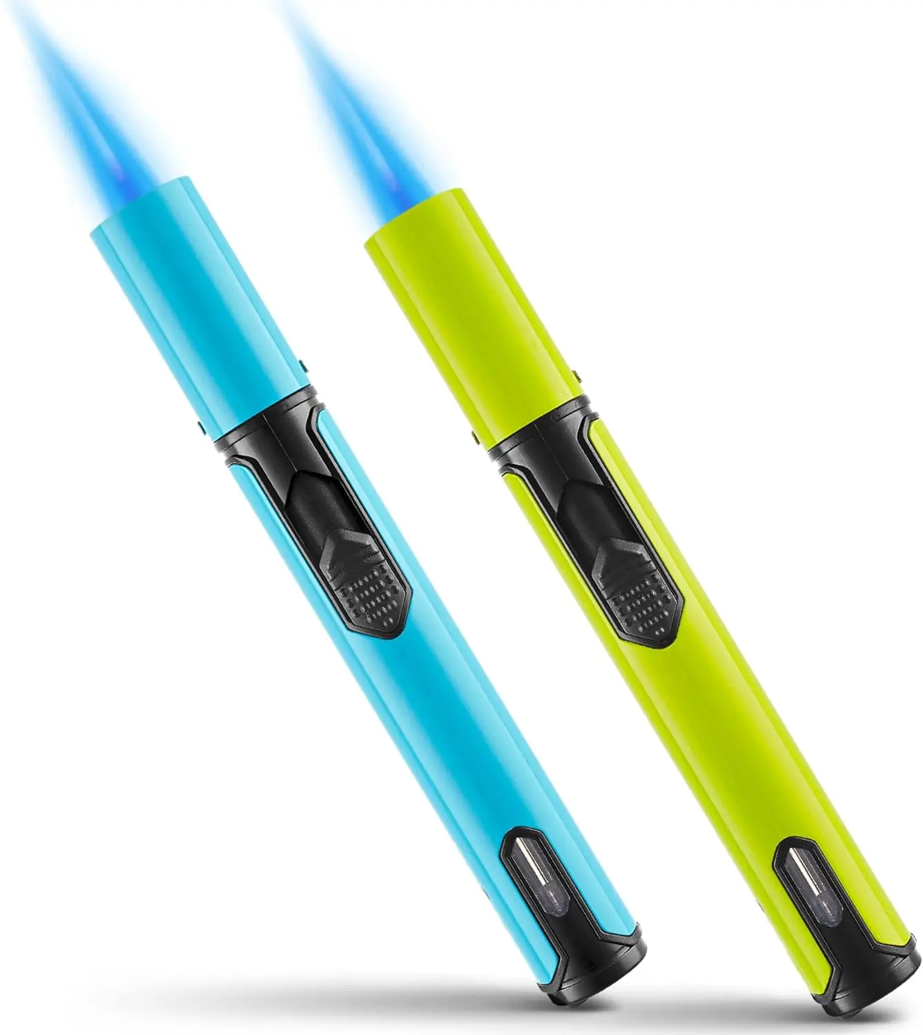 

2-Pack Spring Color Butane Torch Lighters, 6-Inch Jet Flame Refillable for Grill BBQ Camping (Aqua Blue & Lime Green)