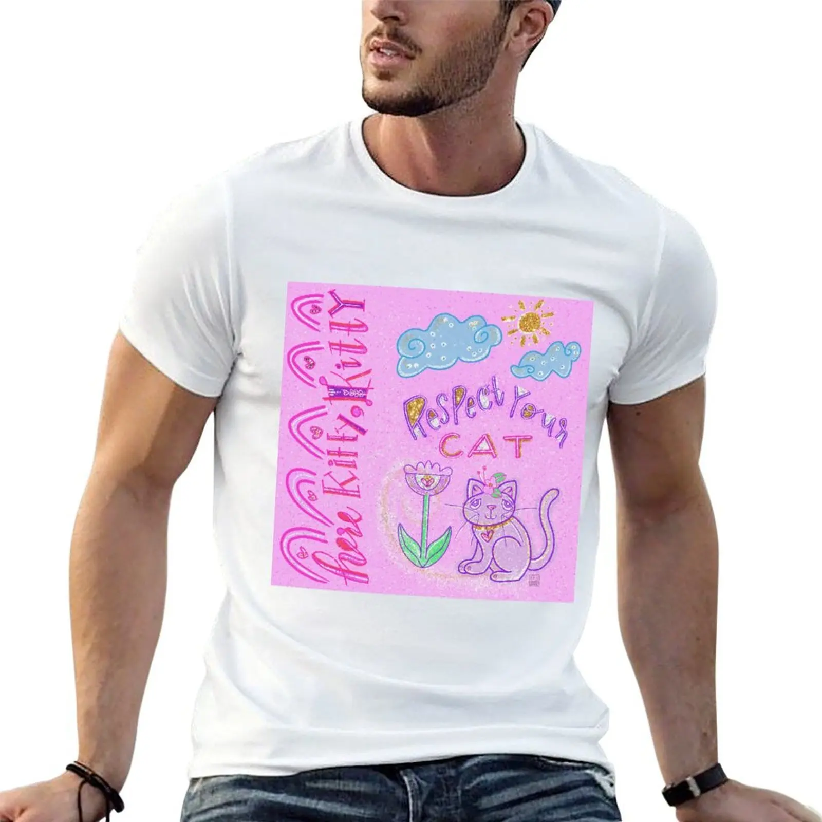 Respect Your Cat Glitter T-Shirt quick drying vintage Men's t-shirt