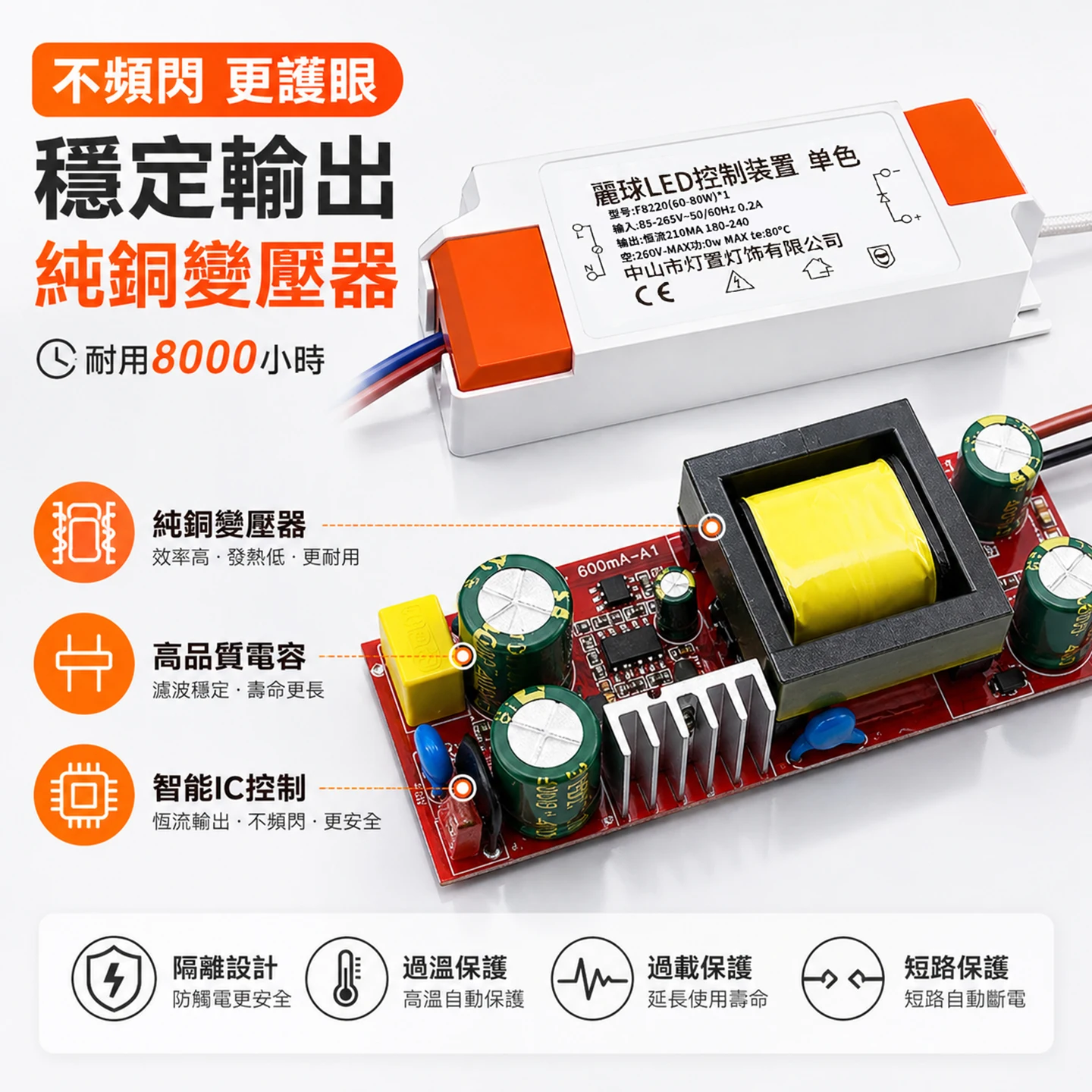 80W LED Driver Controller Single-Color Constant Current 110V Full Voltage 85-265V Lighting Ballast for LED Lighting