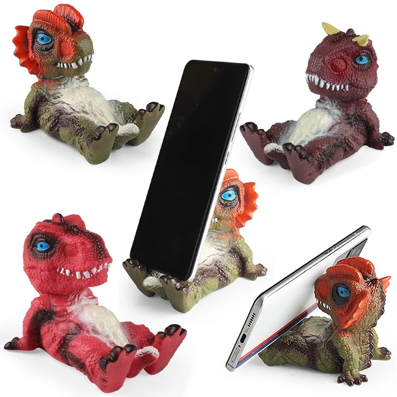 Cartoon Dinosaur Mobile Phone Stands Action Figures T Rex Carnotaurus Dilophosaurus Dino Figurine Support Ornament Toys Kid Gift