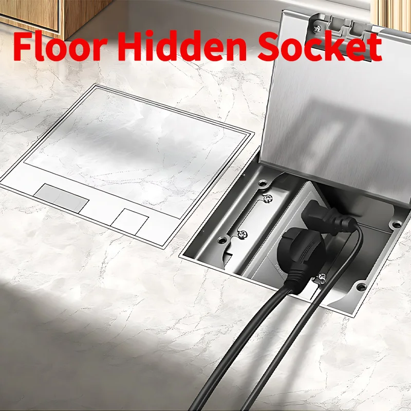 

Flat Floor Hidden Socket Box,130mmx130mm,UK US EU BR FR Standard Power,USB HDMI RJ45,Embedded Stainless Steel for Home & Office