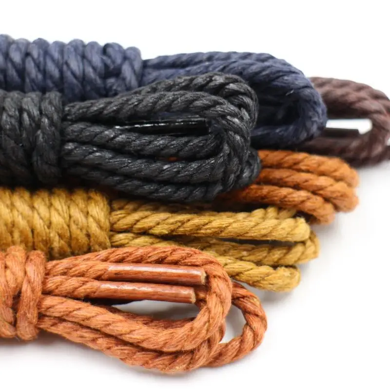 Leather shoes, toe shoes, beanie shoes, men's round three-strand rope, waxed, waterproof laces, yellow, brown, red, brown, black