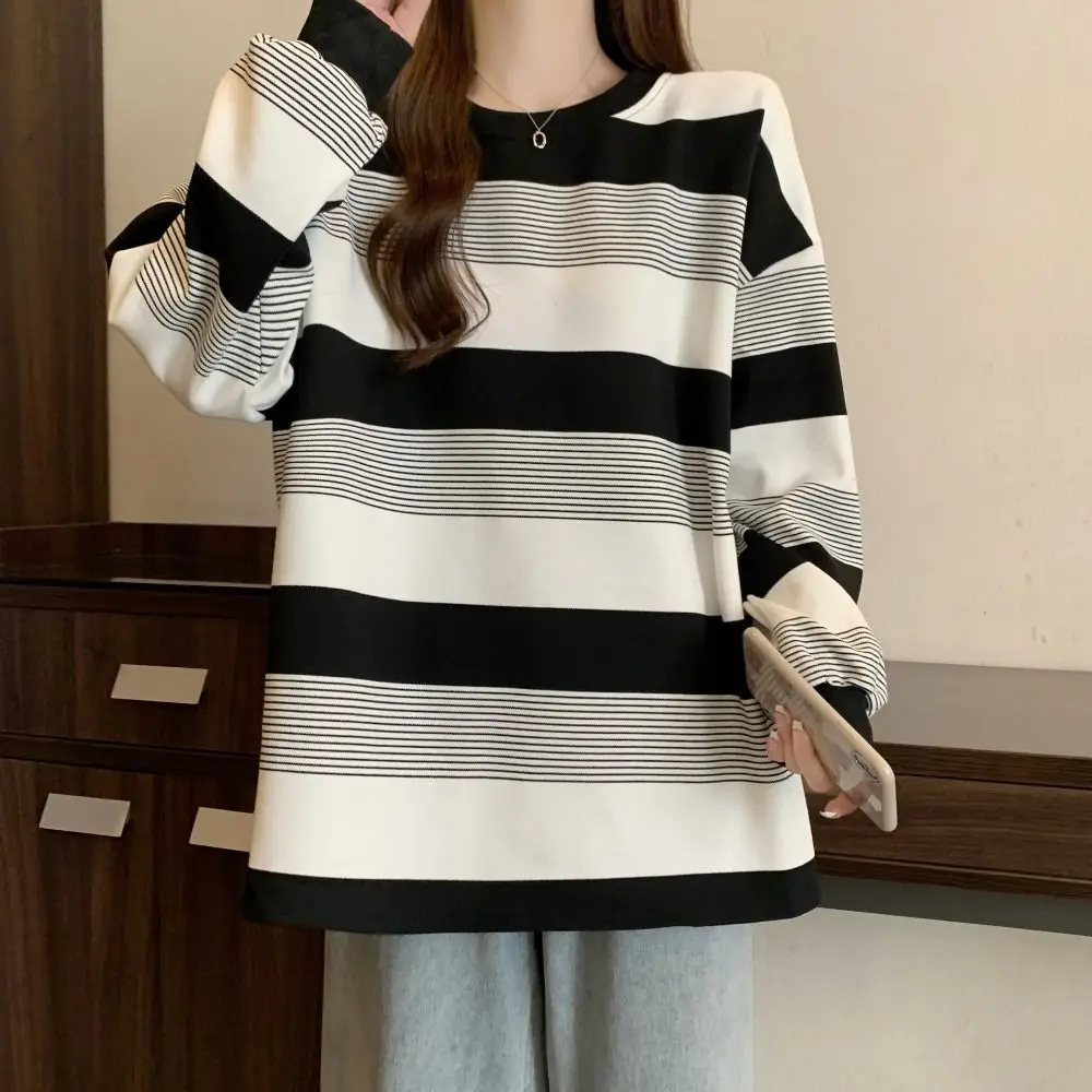 Oversize Fit Oversize Striped Top Striped Loose Fit Casual Sweatshirt Long Sleeve All-Match Style Striped Sweatshirt