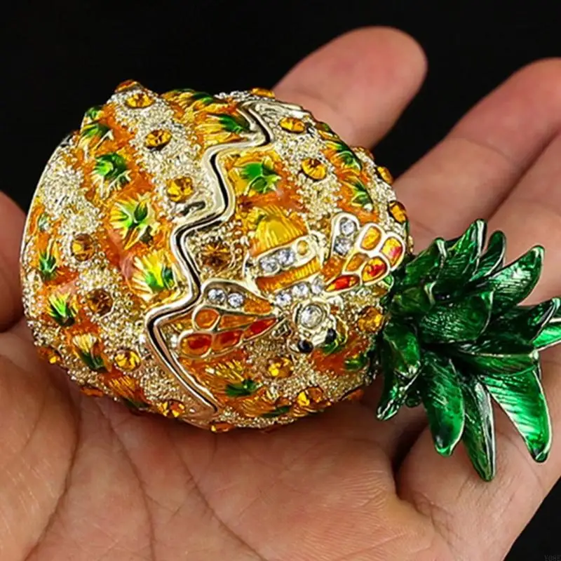 

Elegant Pineapple Shaped Jewelry Case With Gemstones Accent Secure Metal Compartment for Accessories Y08E