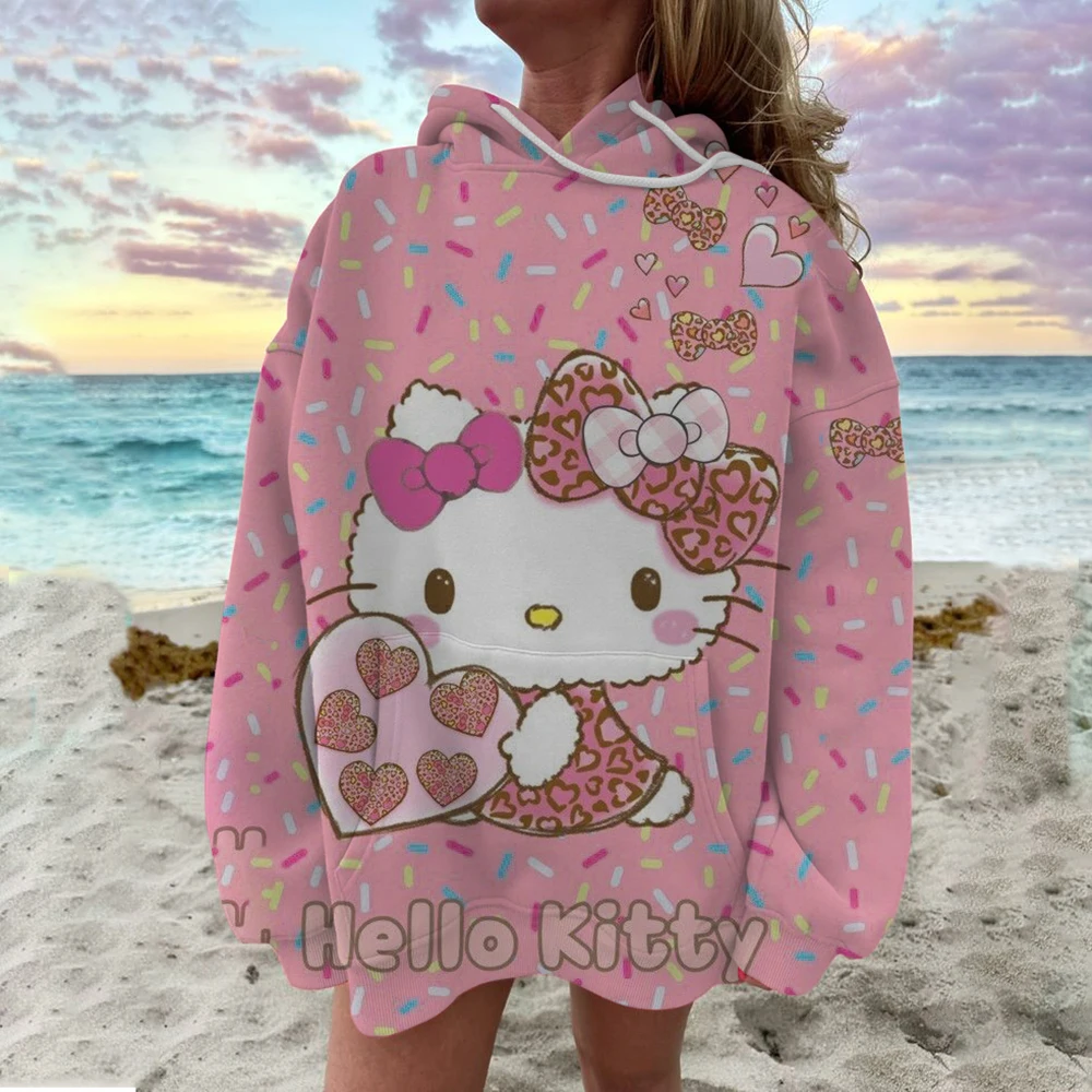 MINISO Couple Hoodies Fashion Coulomi Hello Kitty 3D Print Hoodie Men Women Fashion Casual Sport Sweatshirts Pullovers Hooded