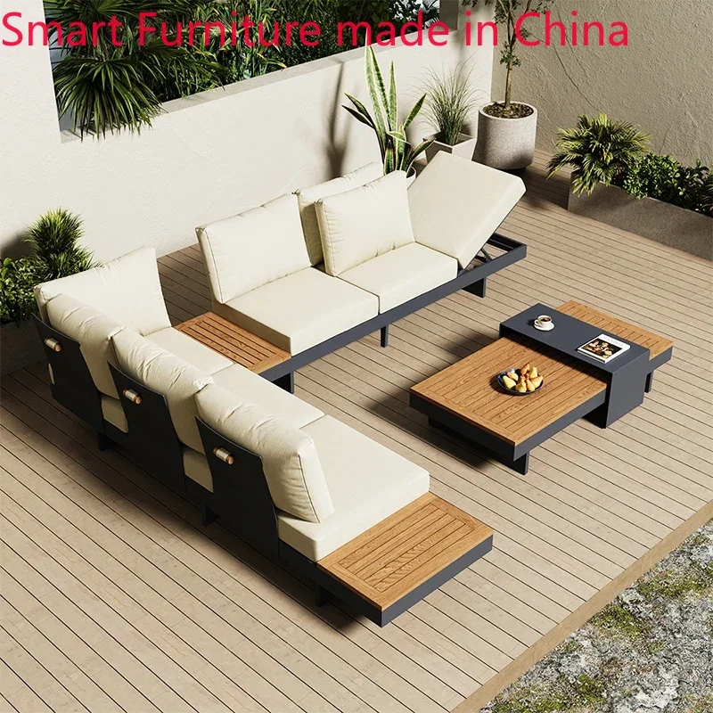 Customized courtyard outdoor sofa aluminum alloy rain and sun protection hotel balcony open-air villa solid wood furniture