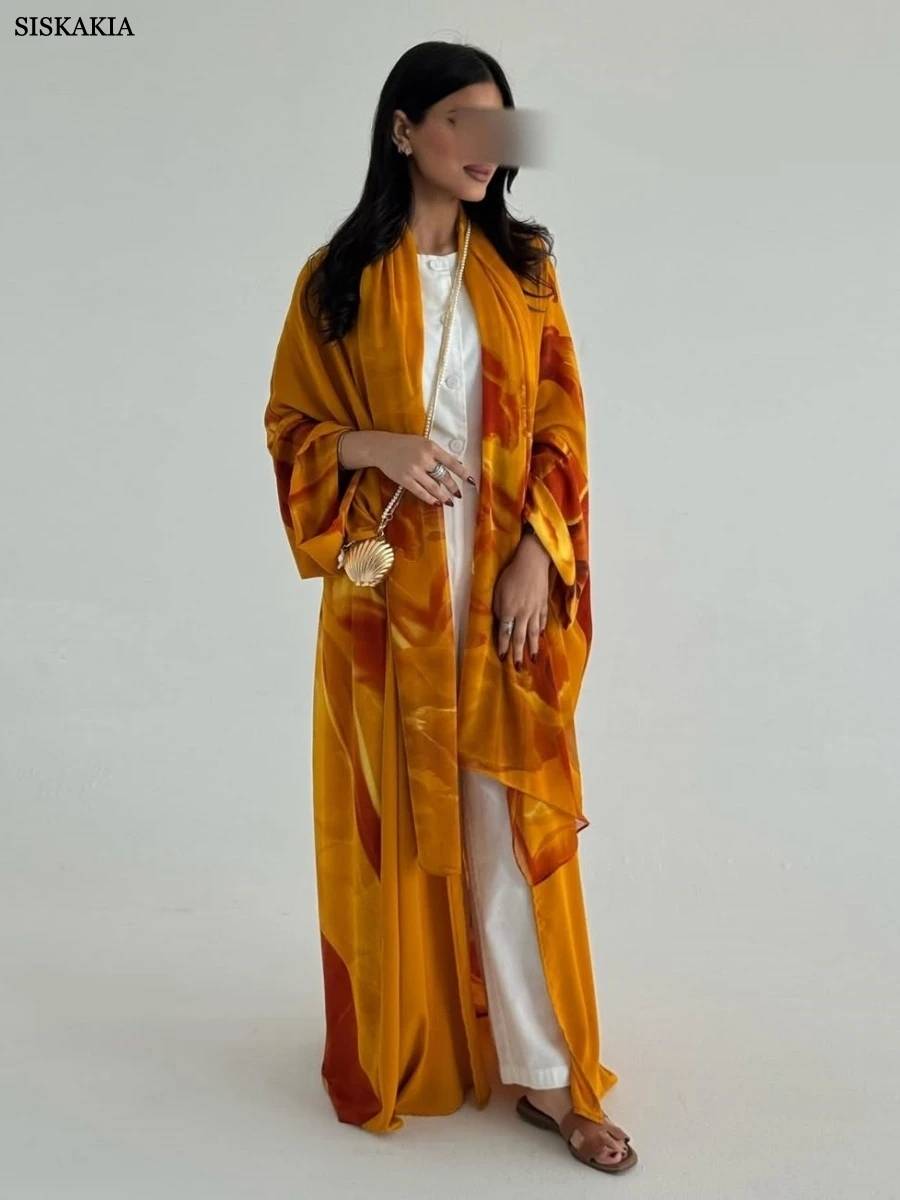 Siskakia Dubai Moda Stampa floreale Abaya aperta Cardigan elegante musulmano Hijab incluso 2025 Abiti femminili
