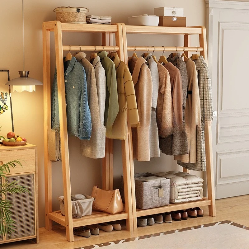 Solid wood hanging clothes floor-to-ceiling bedroom household clothes and hats secondary cleaning living room hanging clothes