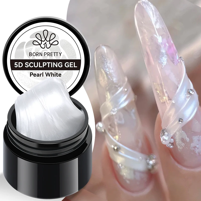 Nascido bonito 5d escultura gel unha polonês 5ml pérola branco moldar escultura diy cutucando gel dicas sólidas arte do prego sem limpar casaco superior