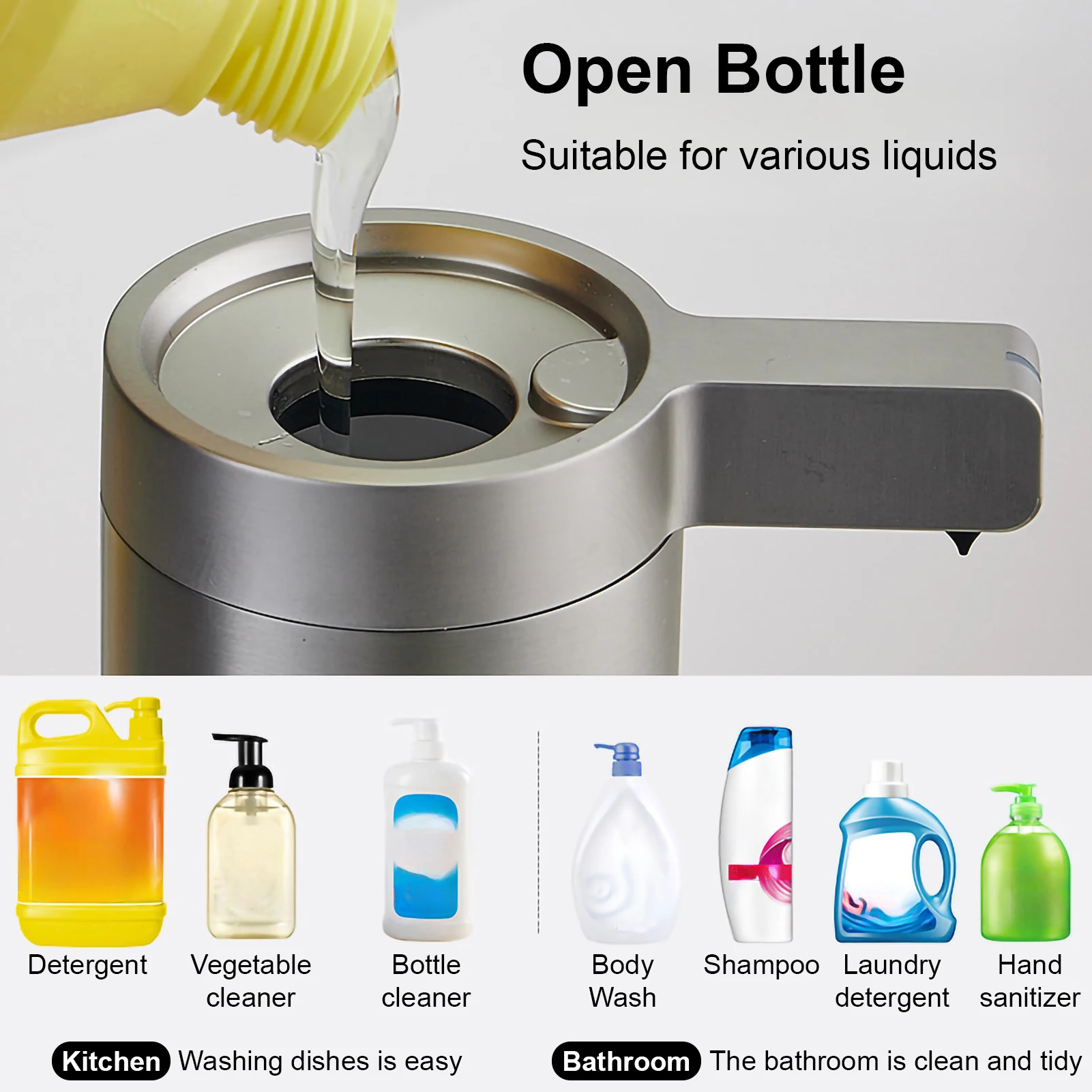 304 Stainless Soap Dispenser Kitchen Automatic Induction Electric Soap Dispenser USB Charging for Body Wash Bathroom Accessories