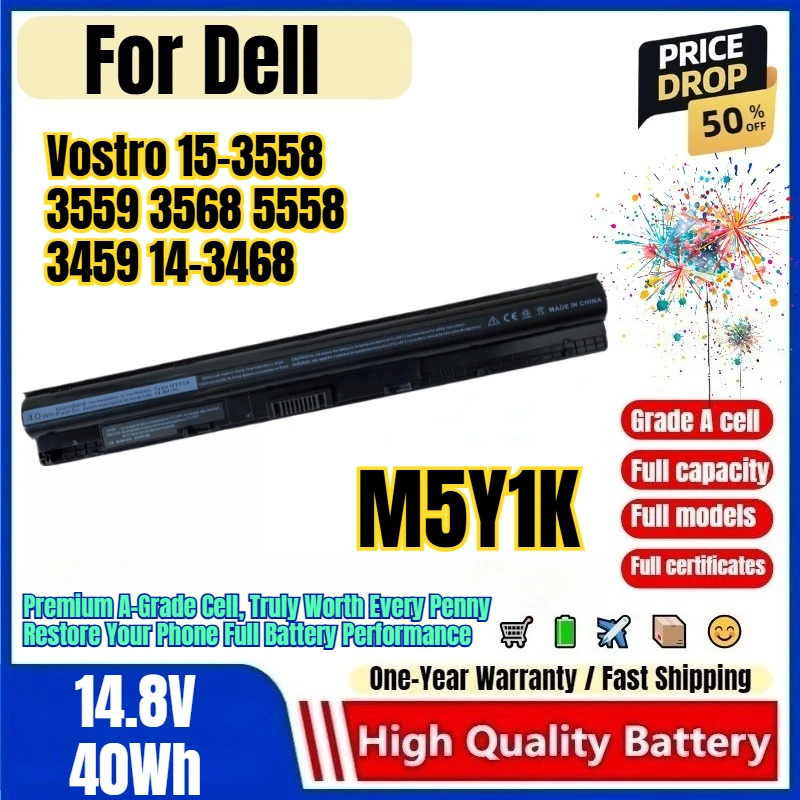 M5Y1K for Dell Vostro 15-3558 3559 3568 5558 3459 14-3468 Laptop Battery 0 Cycle High Capacity Battery Replacement Bateria
