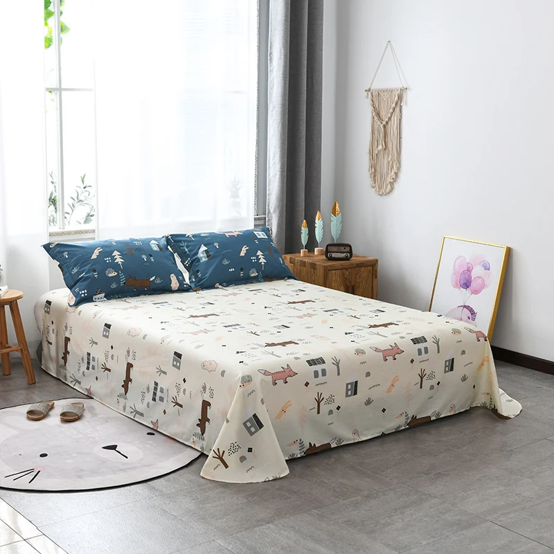 2022 Long-staple Cotton Four-piece Bed Sheet Star And Moon Pattern Plain Cotton Bedding Light Luxury Style Dark Blue White Color