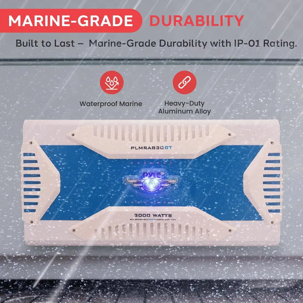 Pyle Hydra Marine Amplifier – Elite Series 3000W 8-Channel Bridgeable Waterproof Amp with MOSFET Power, GAIN Control & RCA Inpu