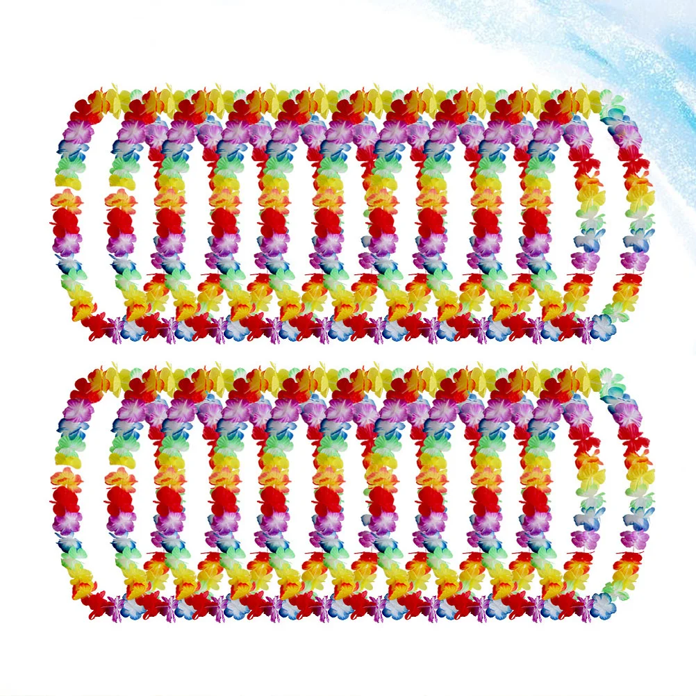 20pcs Light Colorful Hawaiian Leis Artificial Flower Necklace Classic Garland Tropical Luau Party Neck Loop Favors Beach Hula Da