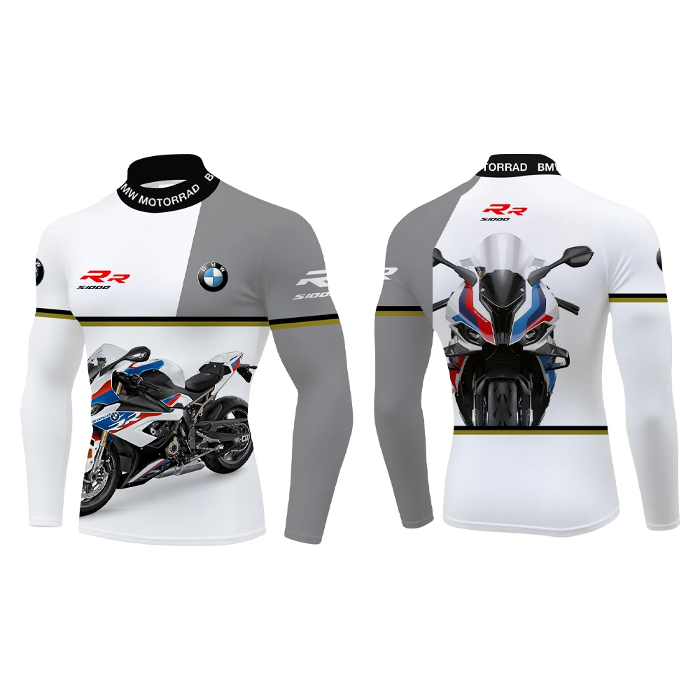 

BMW Sport Полувысокая шея с длинными рукавами S 1000RR Автомобильный принт Черный и белый Серый Контрастное сращивание Простой и облегающий крой