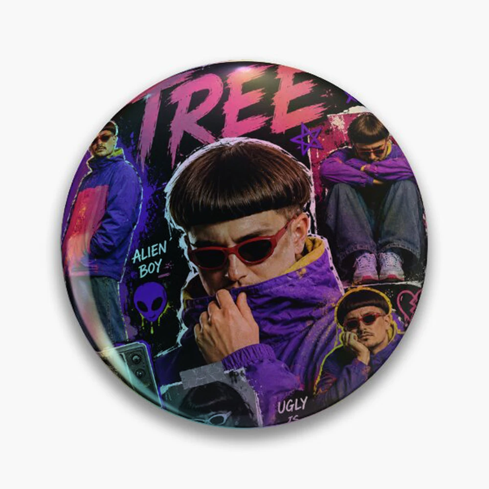 Oliver Tree Pin Holographic Star Heart Pin Brooches Laminated Button Fashion Accessory