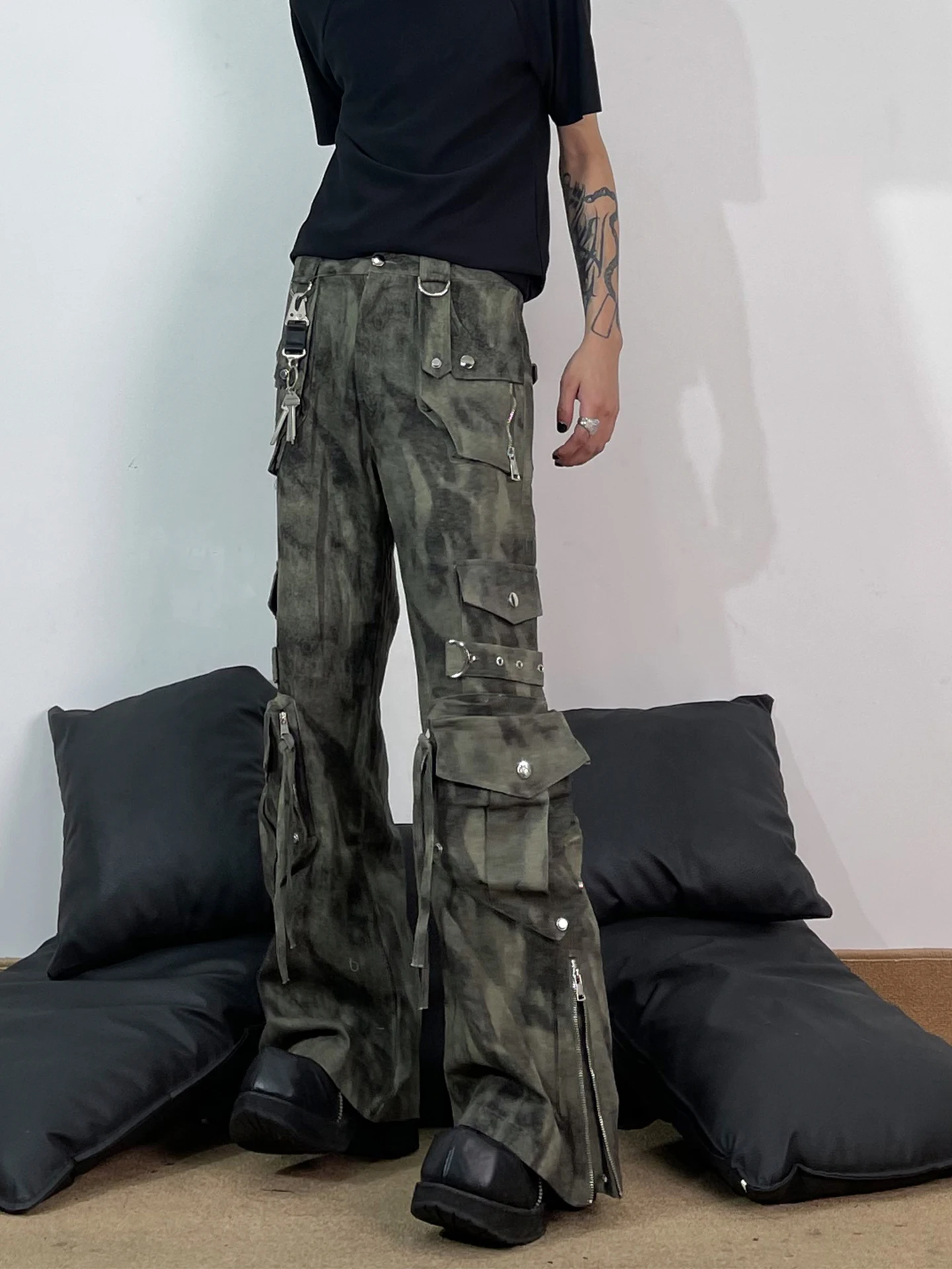 

76STREET American Sle Heavy Du Vintage Tie Dye Multi ket Рабочие брюки Повседневные свободные хлопковые летние мужские и женские Y2K Punk ...