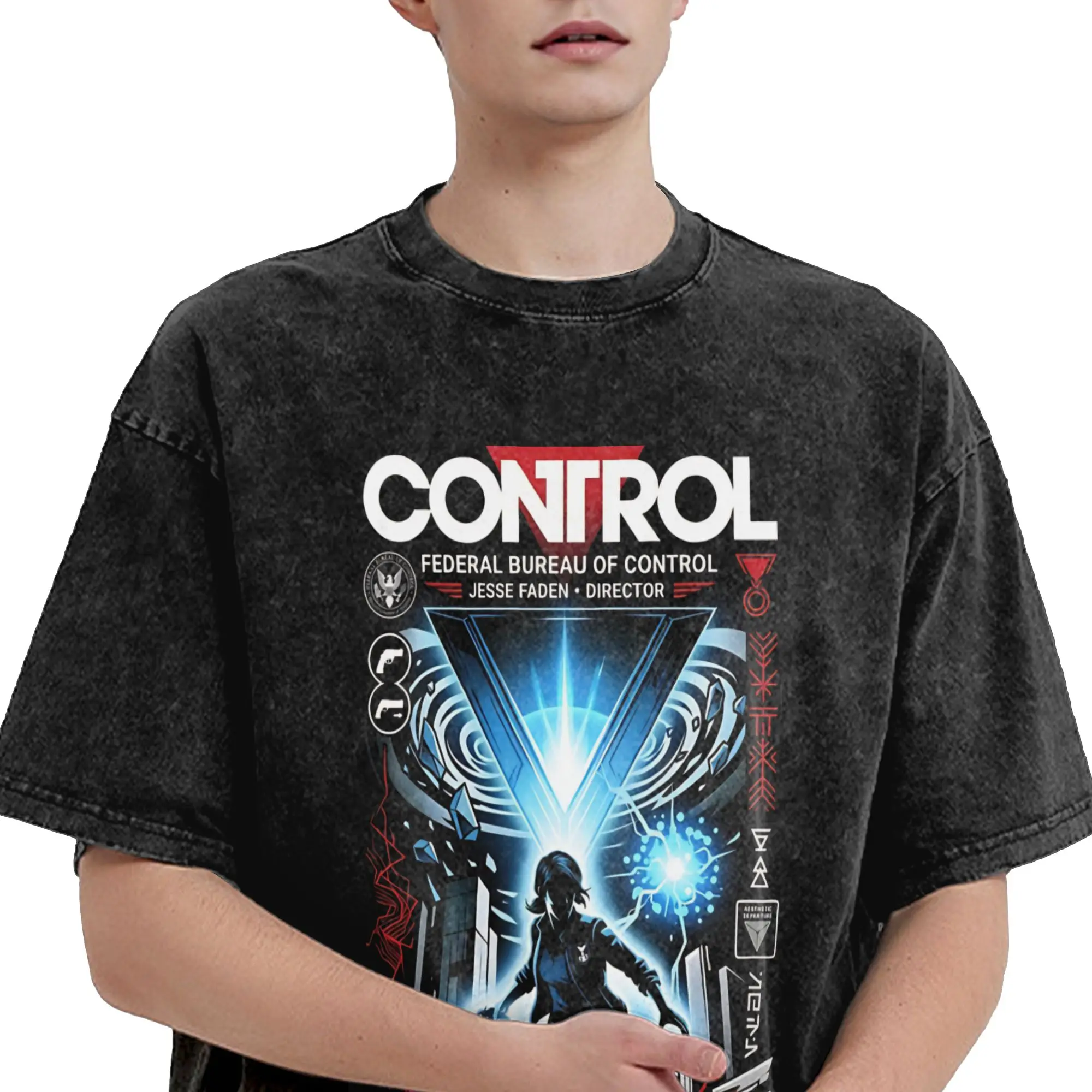 Jesse Control Merch Washed T Shirts Men Women Streetwear Hip Hop T-Shirts Summer  Tees Tops Short Sleeve