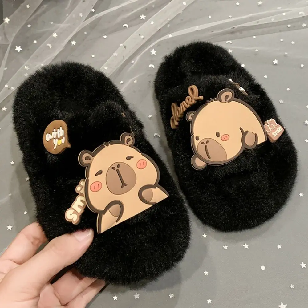 

Creative Children Warm Capybara Slippers Animal Rubber sole Capibara Plush Slippers Long Plush Fluffy Winter Home Shoes Indoor