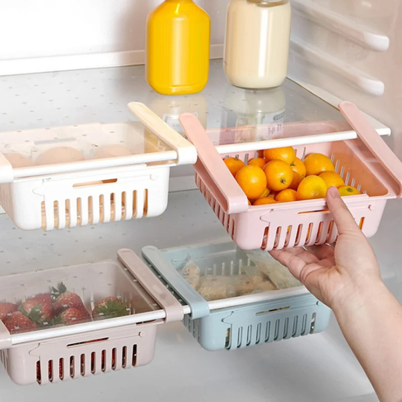 

Adjustable Stretchable Refrigerator Organizer Basket Refrigerator Pull-out Drawers Fresh Spacer Layer Kitchen Storage Rack