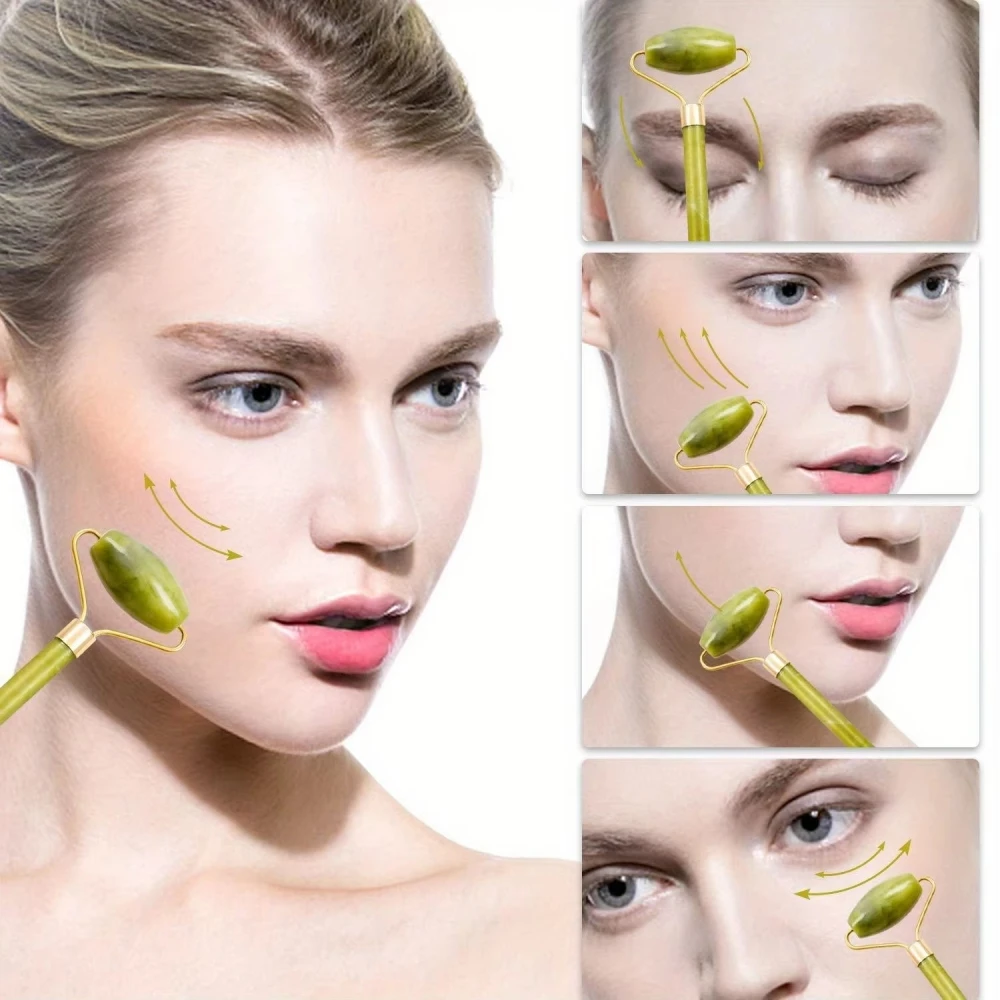 핫세일 세트 페이스 제이드 롤러 & 더블 실리콘 페이셜 클렌징 브러쉬 페이셜 브러쉬 마사지 메이크업 도구용 제이드 롤러