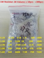 300pcs Resistor Kit 1W 5% 30values X 10pcs Carbon Film Resistance 0.1-750 Ohm Set Metal 0.33 0.5 100 1.5 200 2.7 3.3 390 470 560