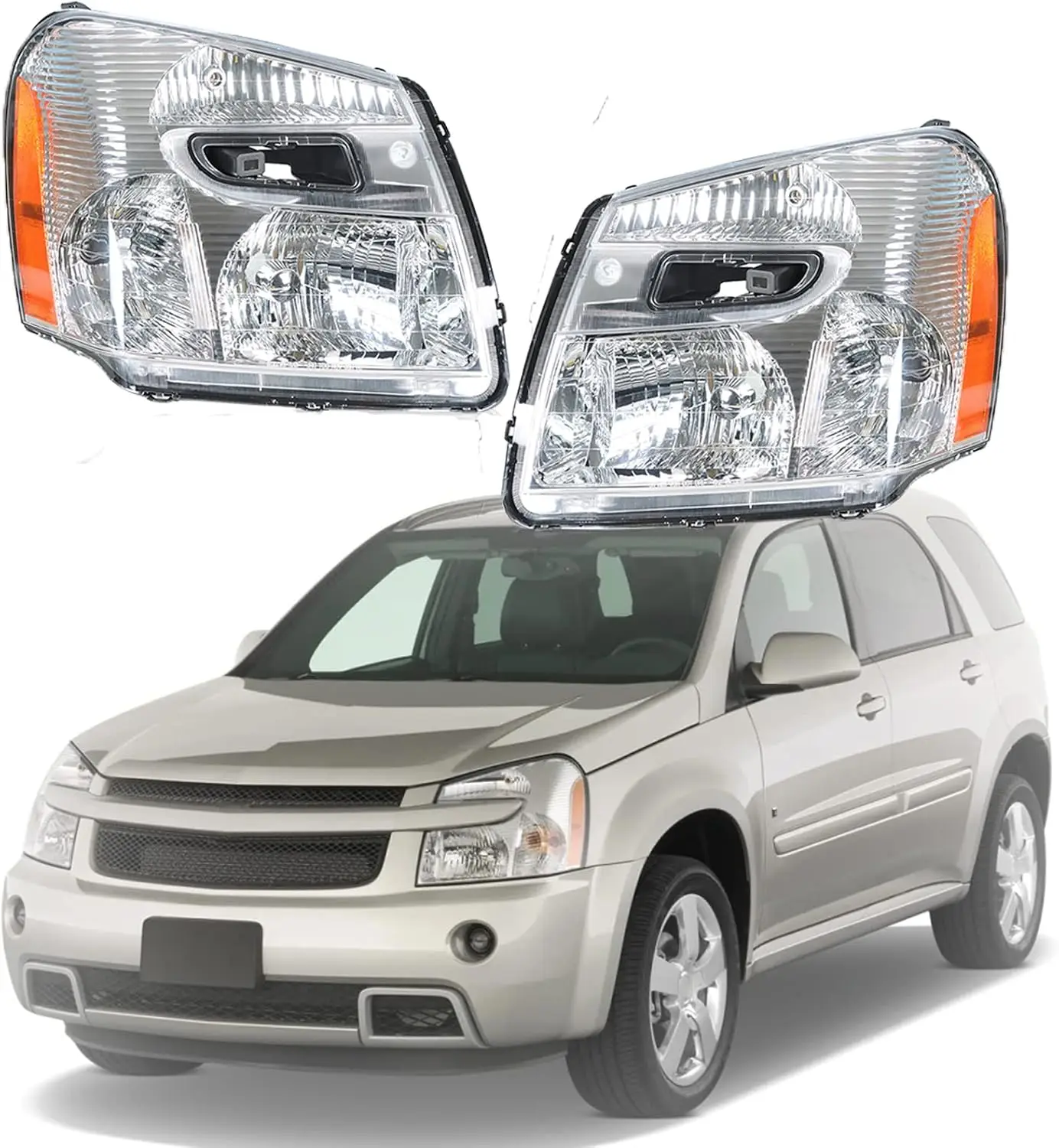 

Chrome Left and Right Headlight Assembly with Amber Corner Lamp Replacement for Equinox 2005-2009