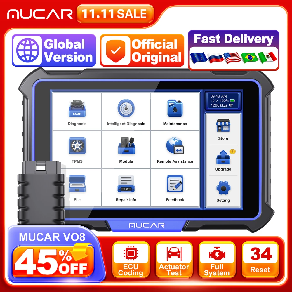 MUCAR VO8 Profession Auto OBD2 Scanner Full System 34 Reset ECU Coding Action Test Car Diagnostic Tools