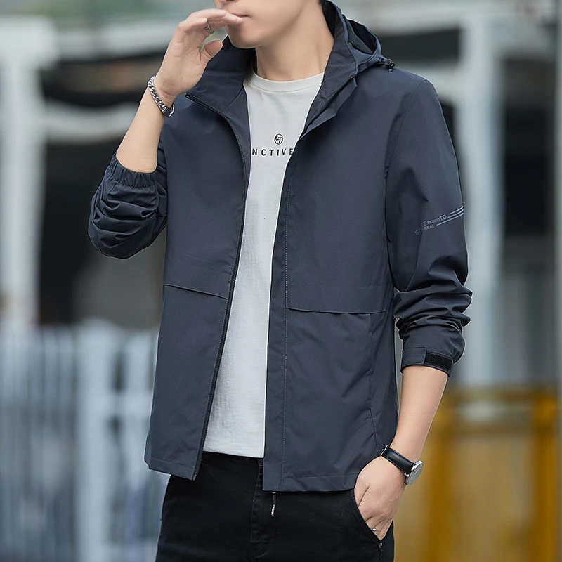 

Spring and autumn Men's Jacket Coats black Casual hooded bomber jacket fashion Streetwear Windproof and waterproof men clothing