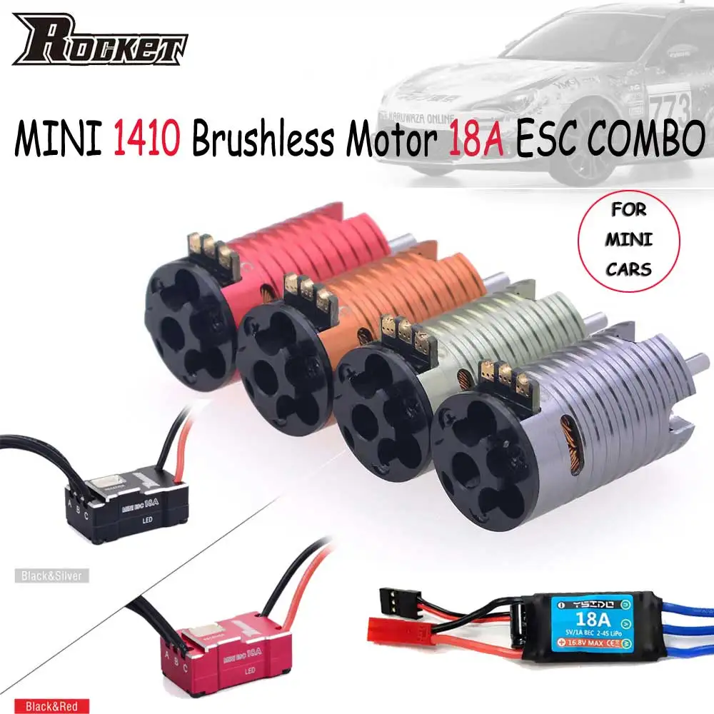 ROCKET-RC MINI 1410 Brushless Motor 2500KV 3500KV 5500KV 7500KV 9500KV 18A ESC for 1/24 1/28 1/32 RC mini Cars RC Model Parts