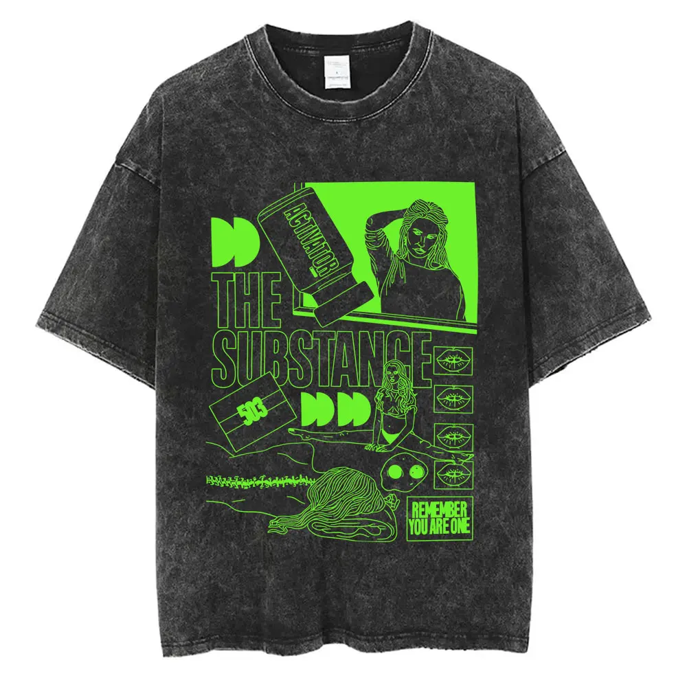 

Washed Vintage Horror Movie The Substance T-shirt Man Fashion Gothic T-shirts Tops Men's Women Clothing Cotton Oversized T Shirt