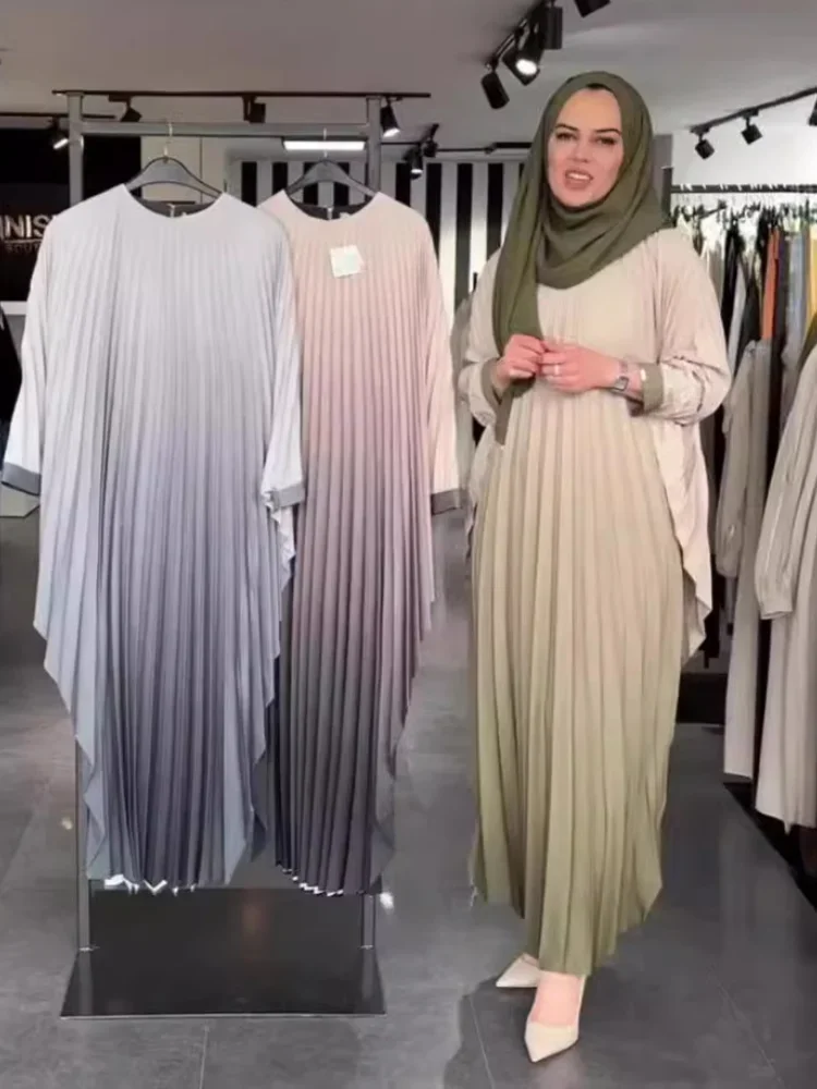 Eid Muslim Long Robe Arabic Pleated Dress Abaya Vestidos Dubai Saudi Morocco Abayas Jalabiya Ramadan Women Modest Dresses 2024