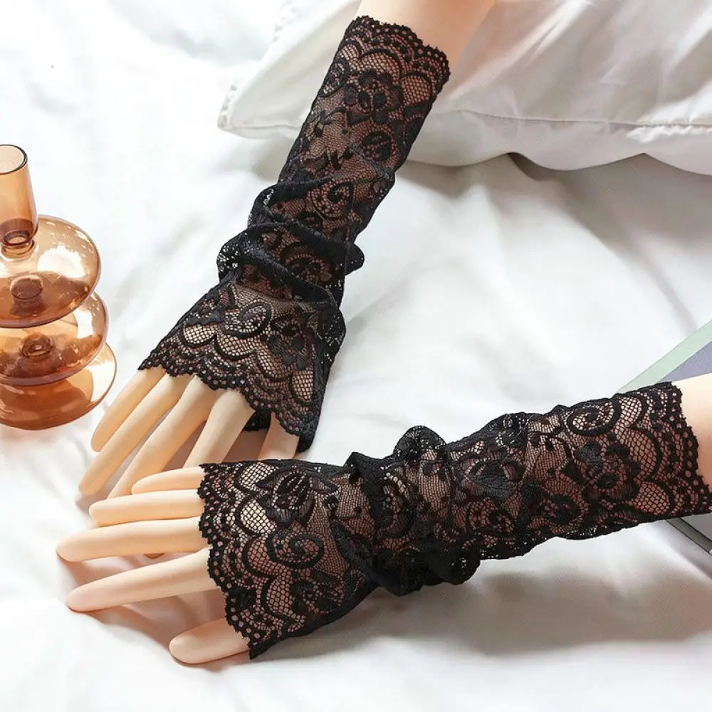 Vintage Floral Lace Gloves Sheer Mesh Bridal Wedding Accessories For Huaqinghai Sexy Fashion Photo Shoot Sleeves