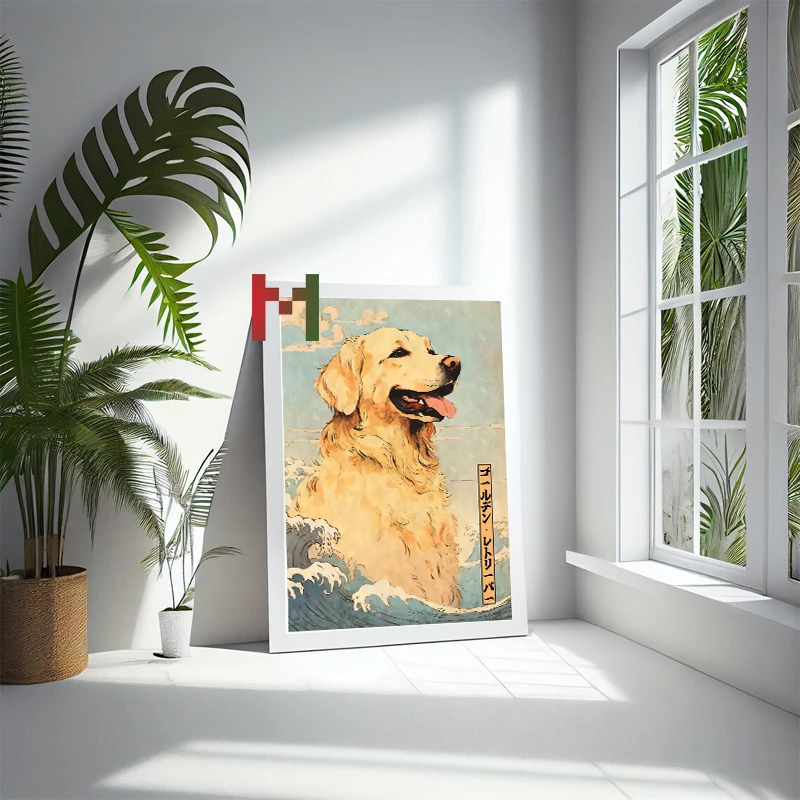 Retro Japanese Style Dogs Poster Canvas Printing German Shepherd Bernese Golden Retriever Dogs Home Room Wall Decoration Gift