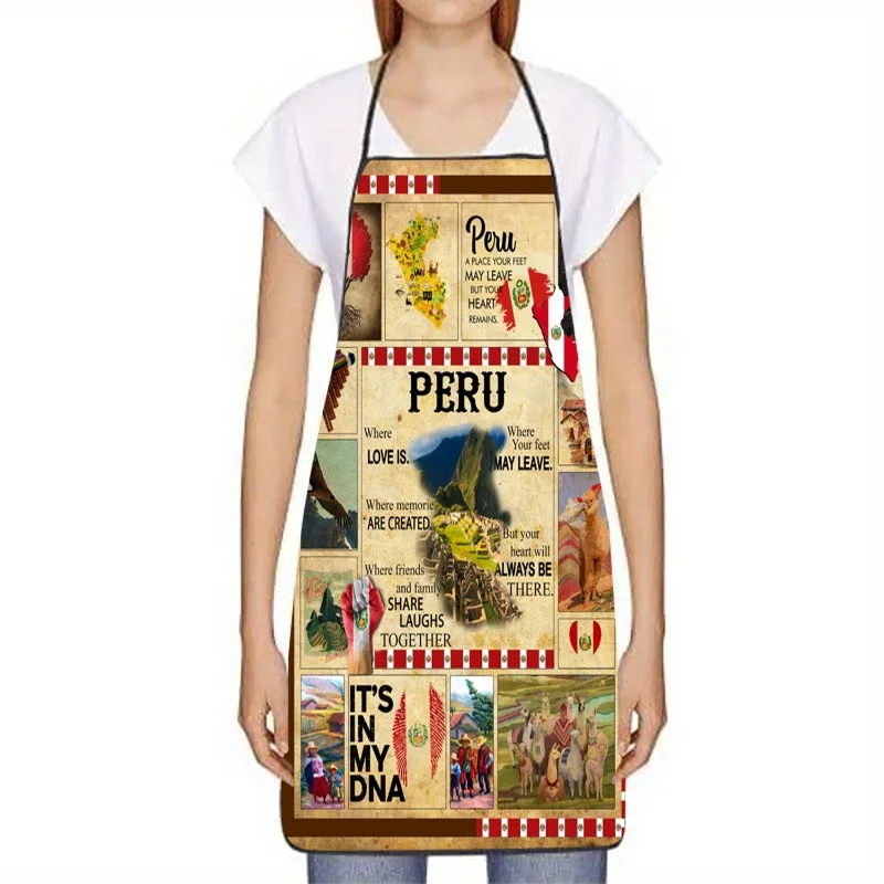 1 قطعة بيرو تحت عنوان الكولاج إقتباس طباعة أكمام البوليستر المئزر للطهي المنزلي والخبز والاحتفالات الثقافية #2