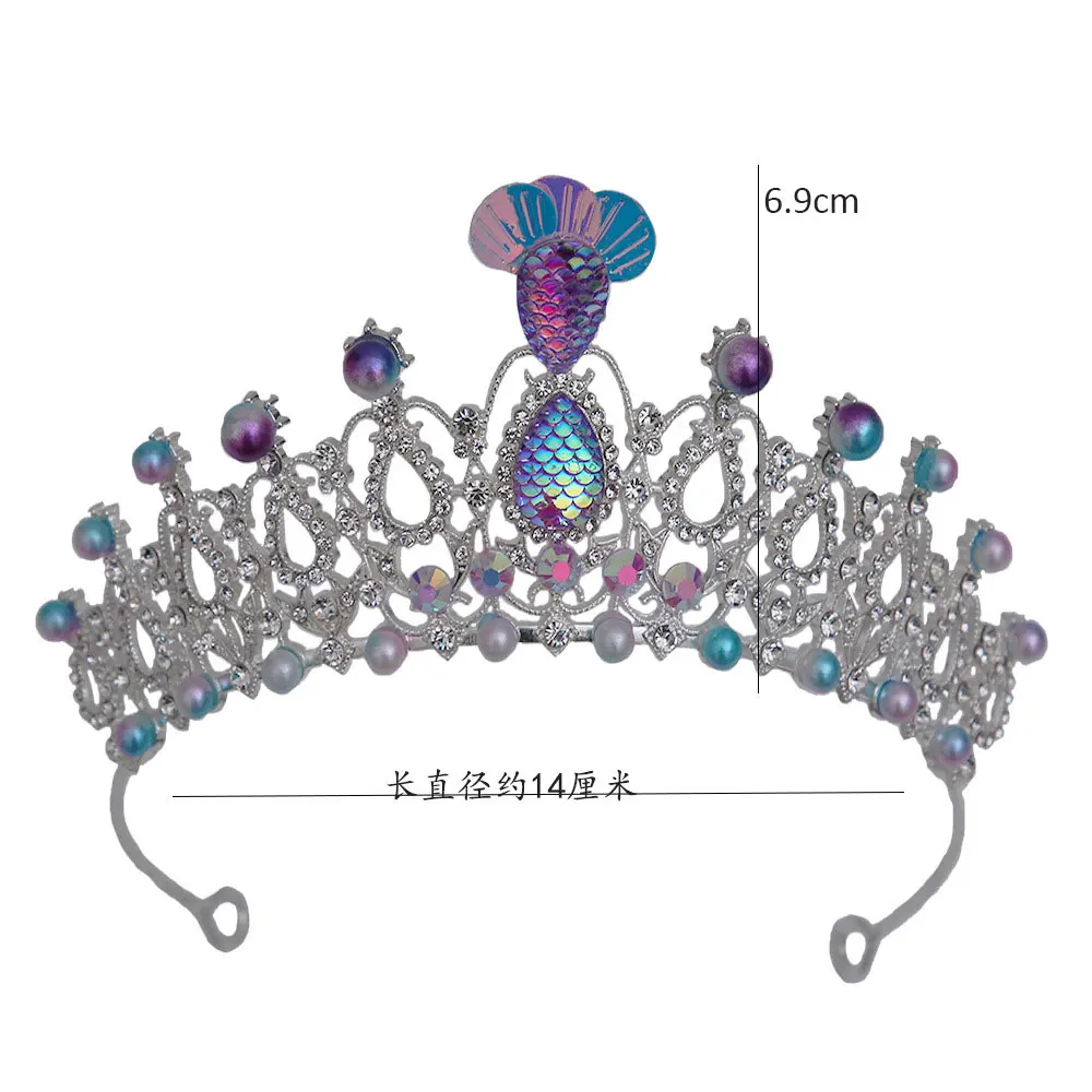 Colorful Crystal Pearl Mermaid Fish Tail Crown Tiaras Halloween Hair Accessories Women Girls Birthday Party Decorations Headband