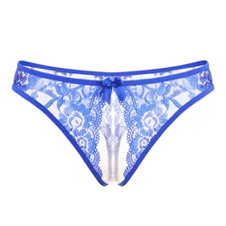 Sexy Lingerie Women's Panties Crotch Opening Transparent Briefs Thongs Solid Bowknot Underwear for Ladies Lace Pantys