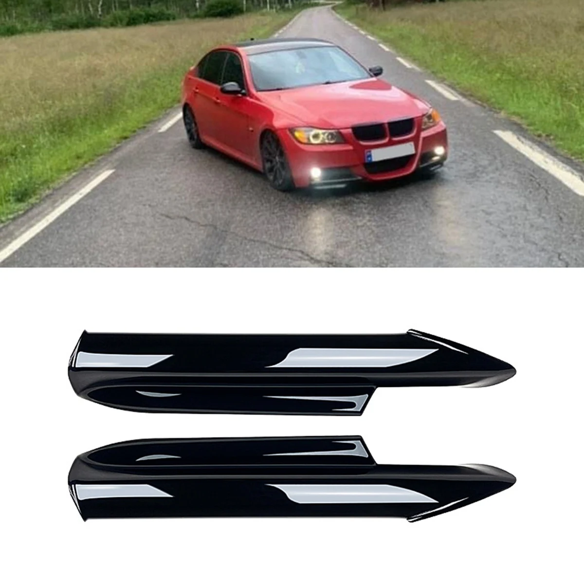 For BMW 3 Series E90 E91 M-Tech 320I 330I 2005-2008 Front Bumper Lip Angle Diffuser Splitter Spoiler Protector Black