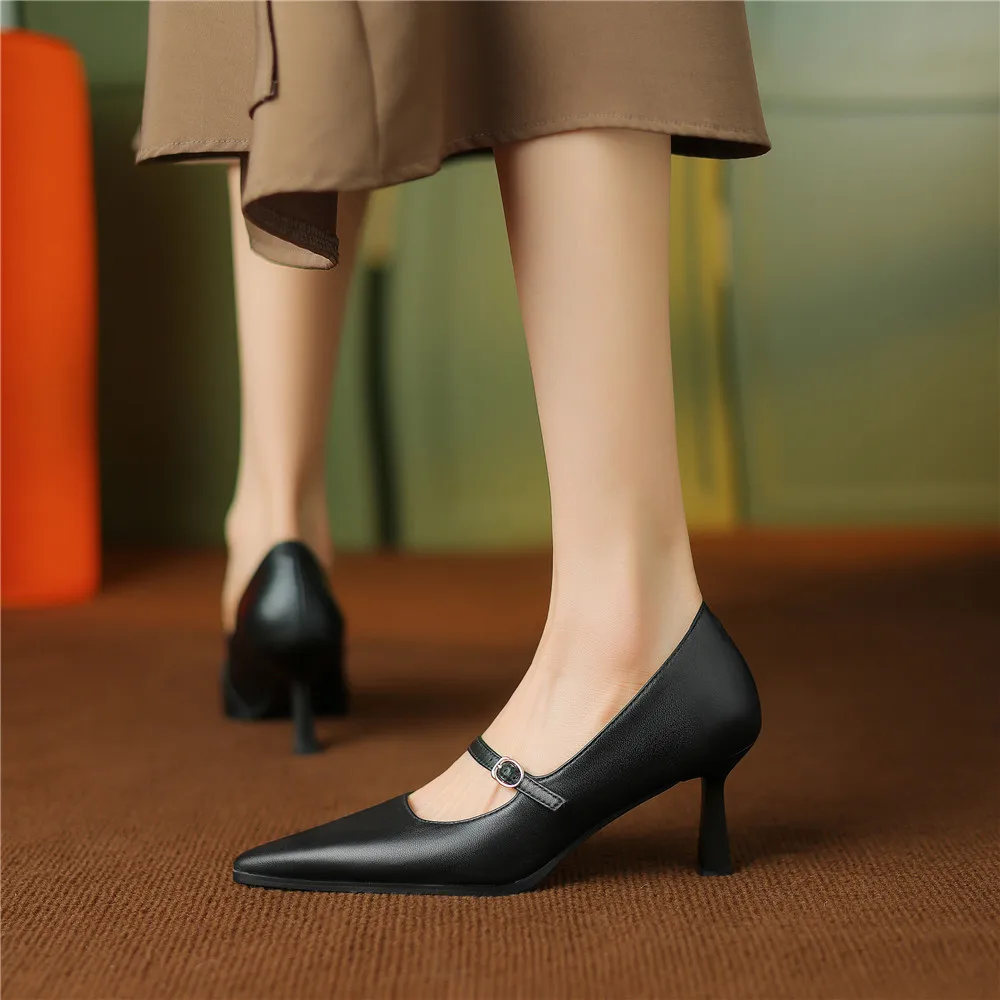 FEDONAS Elegant Women Pumps Thin High Heels Pointed Toe Mature Dress Office Lady Genuine Leather Shoes Woman Spring Summer New