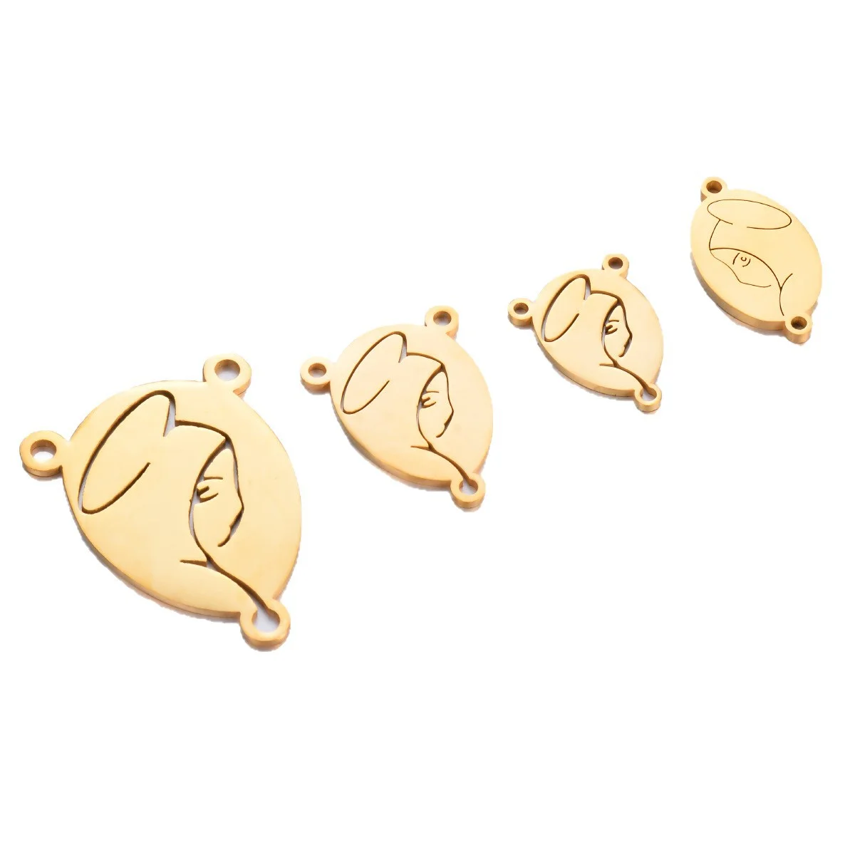 5 Stück/Set Goldene Edelstahl-Anhänger mit katholischer christlicher Jungfrau-Maria-Motiv für Schmuck, Drei-Loch-Verbinder, Zubehör zur Schmuckherstellung – Detail 4