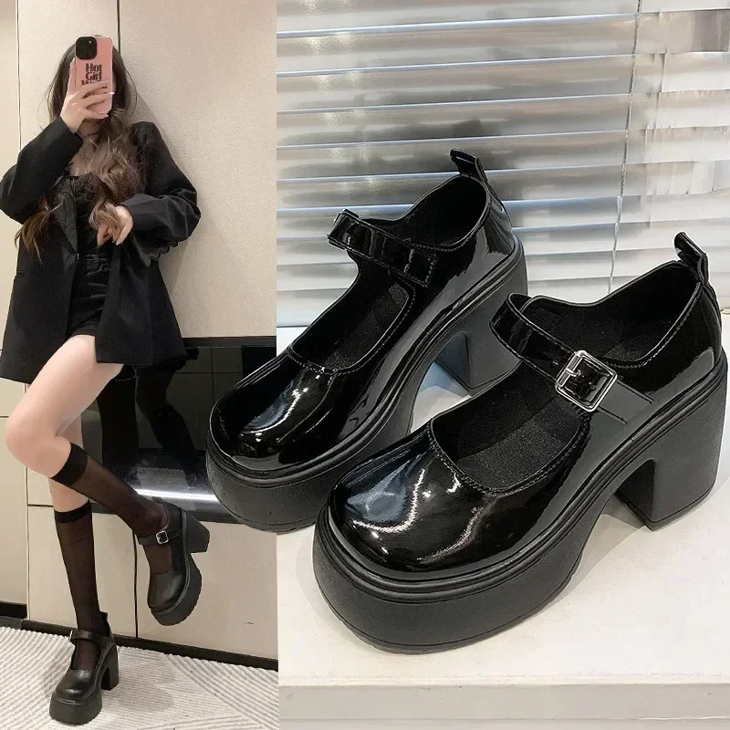 

2024 New Women's High Heels Platform Round Toe Buckle Strap Mary Jane Women's Goth Heel Party Shoes for Women Banquet Leisure