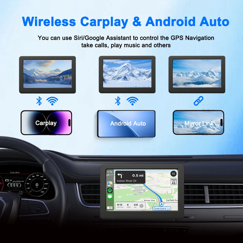 4.3" Portable Car Radio Universal Wireless CarPlay Android Auto Mirror Link Player with BT Audio AUX Stereo for Apple Android view 3