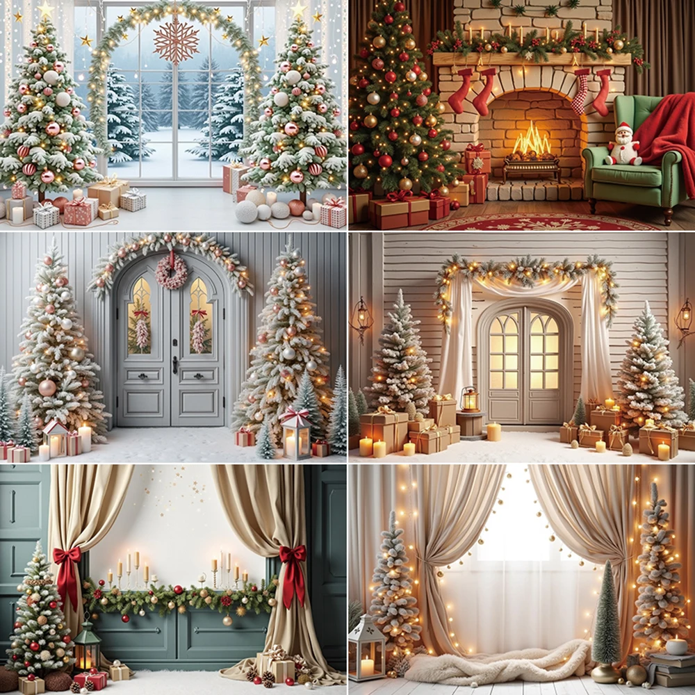 MOON.QG 2024 Christmas Background Photography Room New Year Xmas Tree Photozone Backdrop Baby Studio Photobooth Accessories